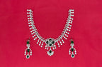 Silver Short Necklace with Flower designed Green