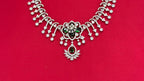 Silver Short Necklace with Flower designed Green