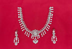 Silver Short Necklace with Flower designed Baby-Pink