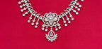 Silver Short Necklace with Flower designed Baby-Pink