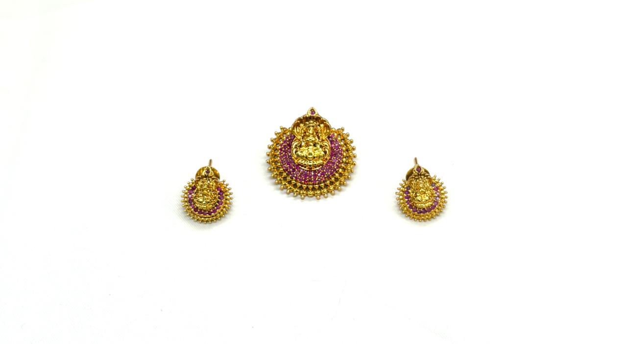 Matte finishing Lakshmi Devi Locket with Pink stones