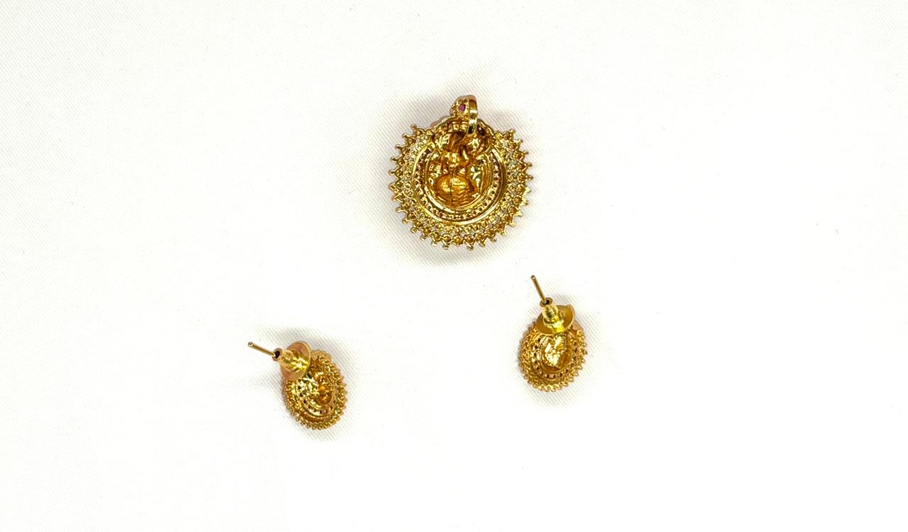 Matte finishing Lakshmi Devi Locket with Pink stones