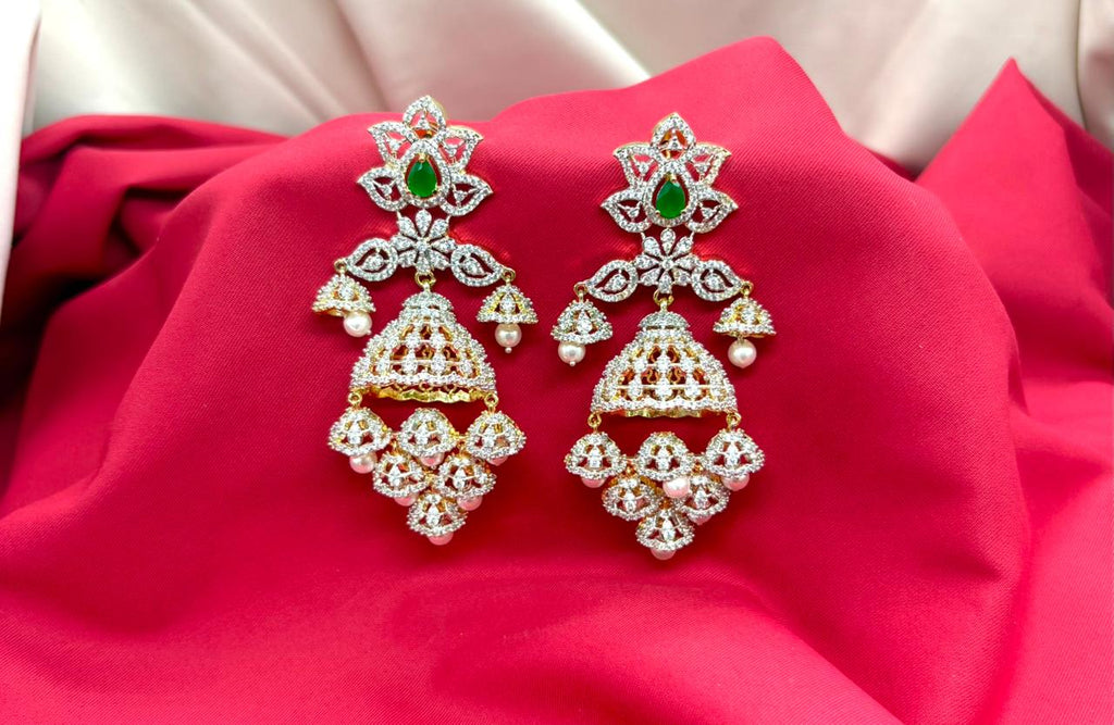 G.J polishing With Green Stone Jhumka