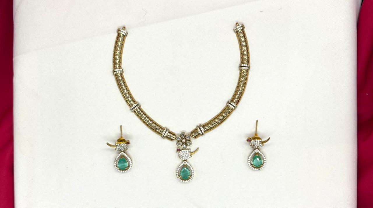 Victorian finishing Mint-Green Stone Parrot Designed Kanti