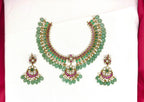 Jadau Kundan With Green Polki Stones beads Short Necklace