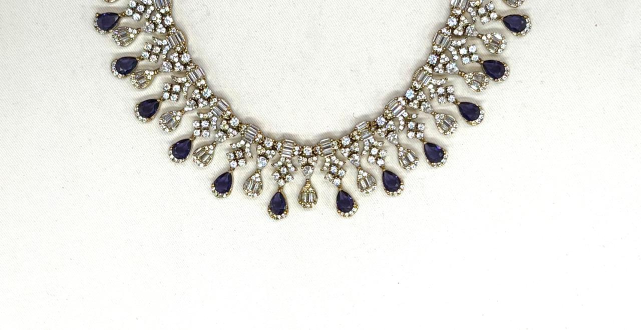 Victorian finishing with Purple stone Short Necklace