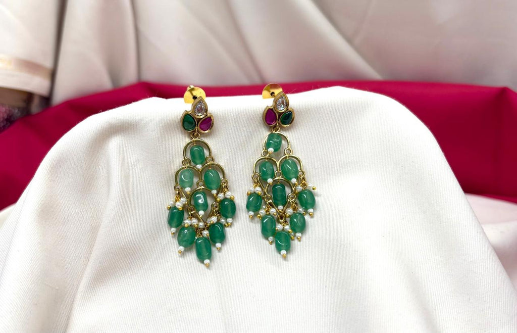Gold-plated With Mint -Green Beads Drop Earring
