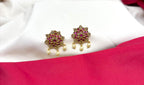 Gold-tone pink-white jadau kundan lotus earring