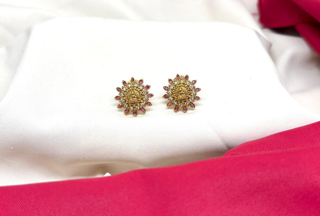 Gold traditional-style With pink/ruby gemstone Stud