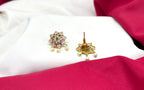 Gold-tone pink-Green jadau kundan lotus earring