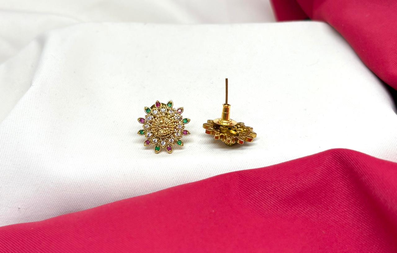 Gold traditional-style With pink/green gemstone Stud