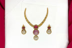 Gold-plated Red kempu Stone Short Kanti