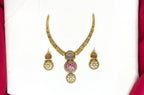 Gold-plated Purple kempu Stone Short Kanti