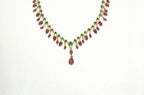 AD floral leaf branch ruby & green stones lightweight Short Necklace