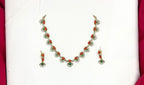 Gold-plated coral emerald,& white American diamond Short Necklace