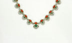 Gold-plated coral emerald,& white American diamond Short Necklace