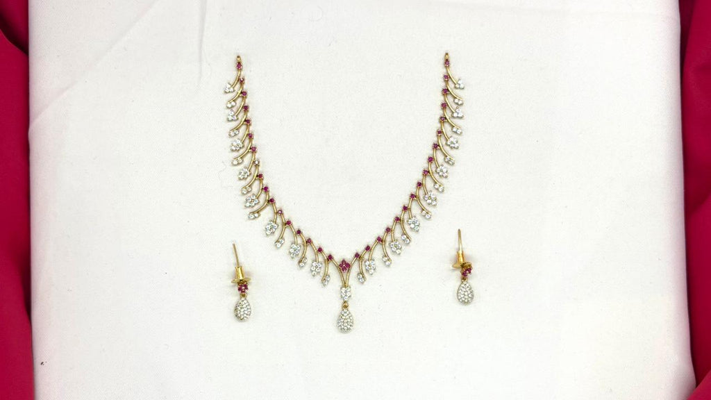 Rhodium-gold polish AD stones lightweight Short Necklace