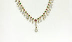 Rhodium-gold polish pink/green AD stones lightweight Short Necklace