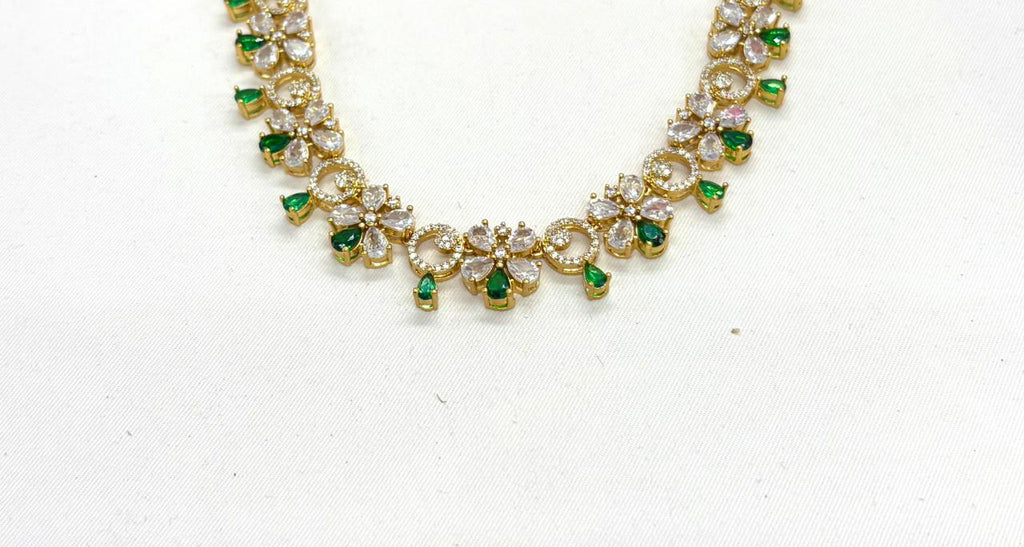 Gold-plated American Diamond Green Stones Short Necklace