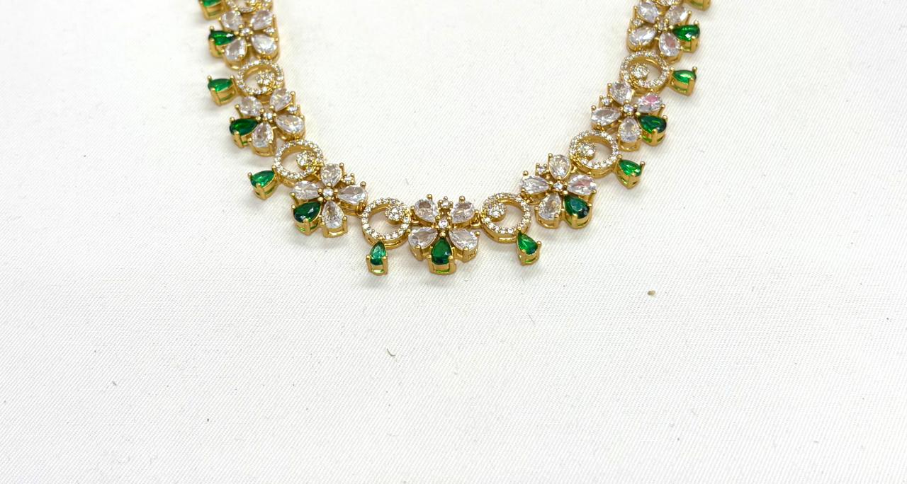 Gold-plated American Diamond Green Stones Short Necklace