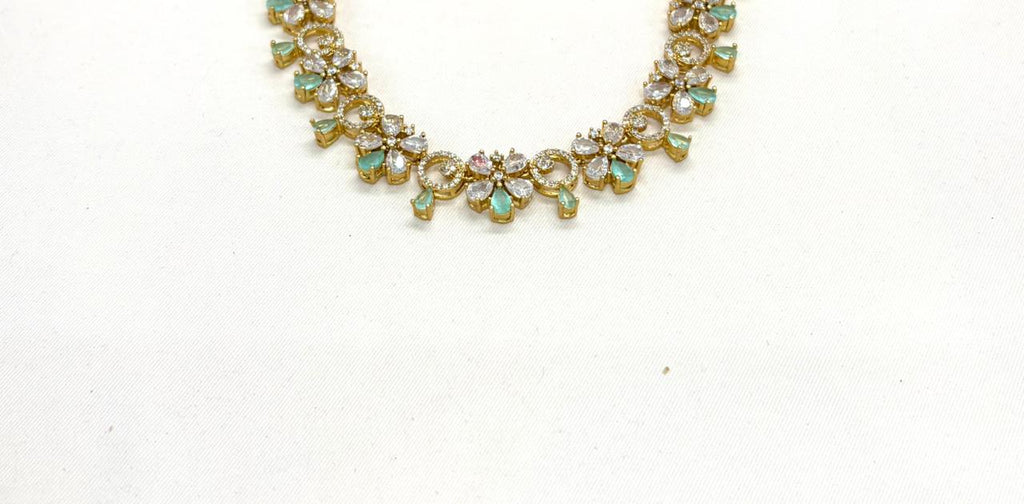 Gold-plated American Diamond Mint-Green Stones Short Necklace