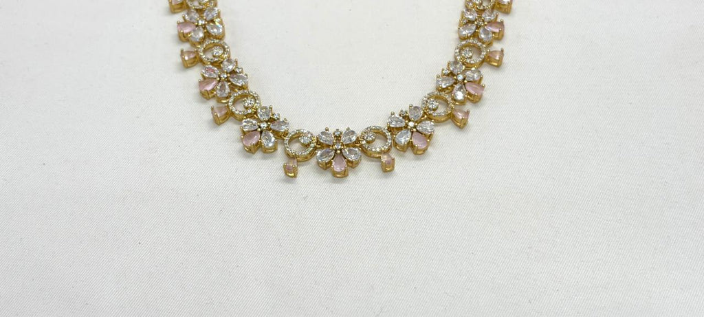 Gold-plated American Diamond Baby-Pink Stones Short Necklace