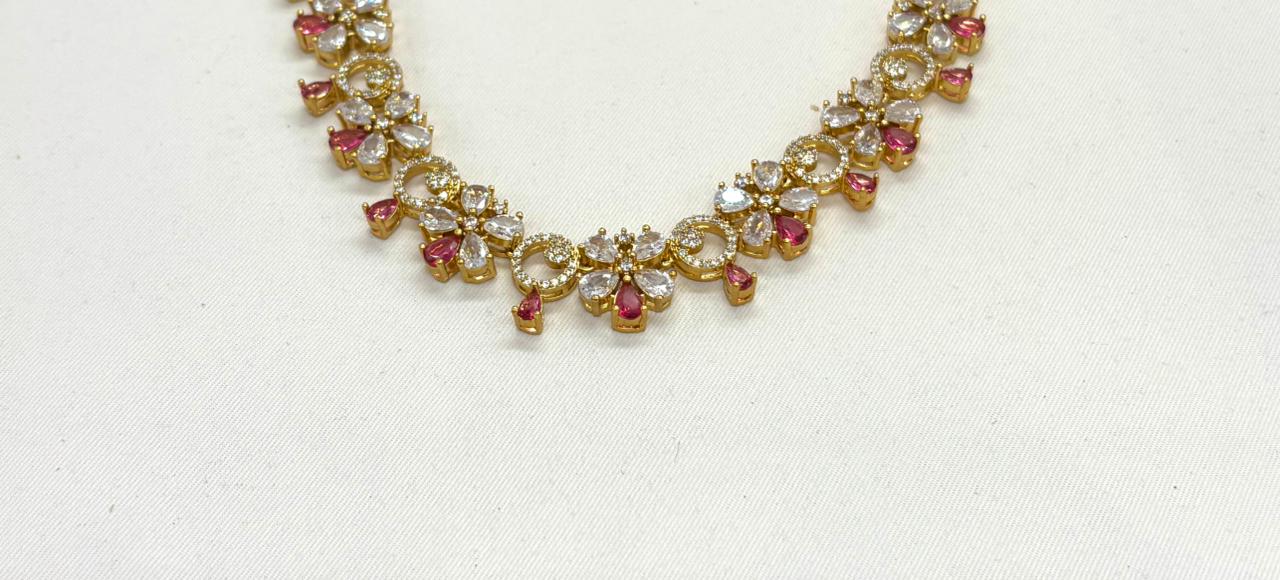 Gold-plated American Diamond Red Stones Short Necklace