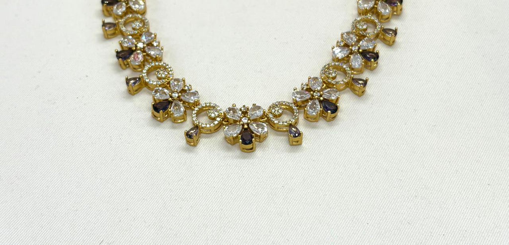 Gold-plated American Diamond Purple Stones Short Necklace
