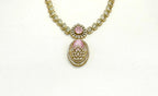 Two-tone finish pink zircon beaded Short Necklace