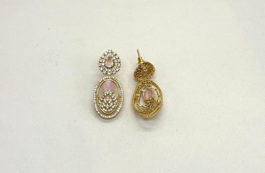 Two-tone finish pink zircon beaded Short Necklace