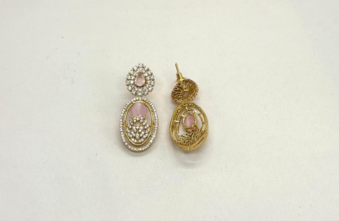 Two-tone finish pink zircon beaded Short Necklace