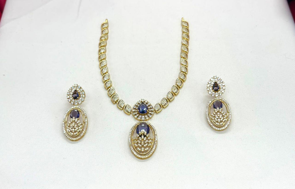Two-tone finish Blue zircon beaded Short Necklace