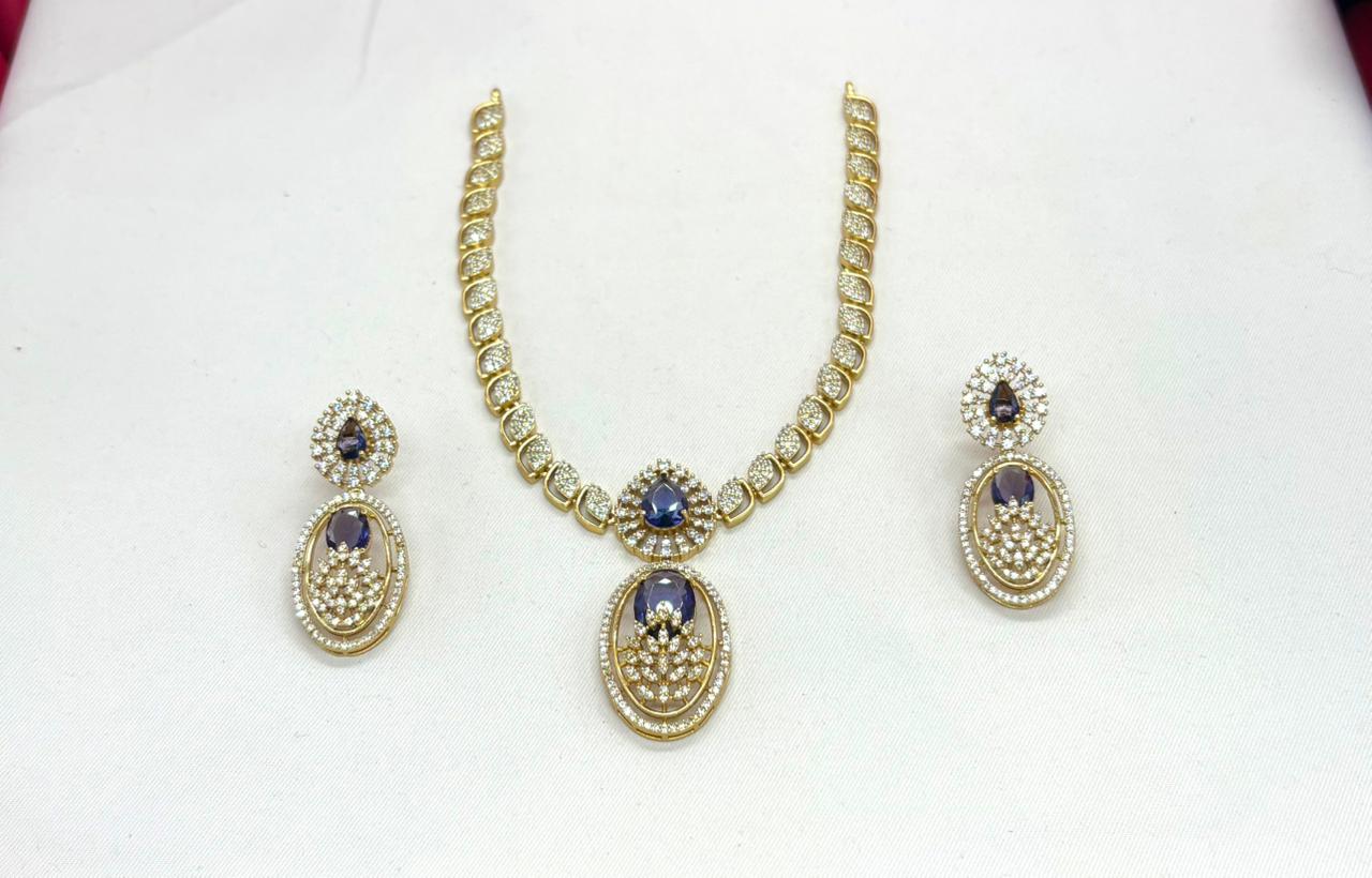 Two-tone finish Blue zircon beaded Short Necklace