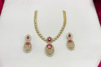 Two-tone finish Red zircon beaded Short Necklace