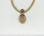 Two-tone finish Red zircon beaded Short Necklace