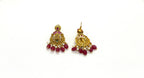 Gold-finisg Gaja Lakshmi antique red bead drop earring