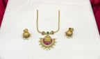 Matte finish temple-style Lakshmi pendant Short Necklace