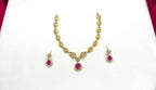Matte finish Pink cubic zirconia accents Short Necklace