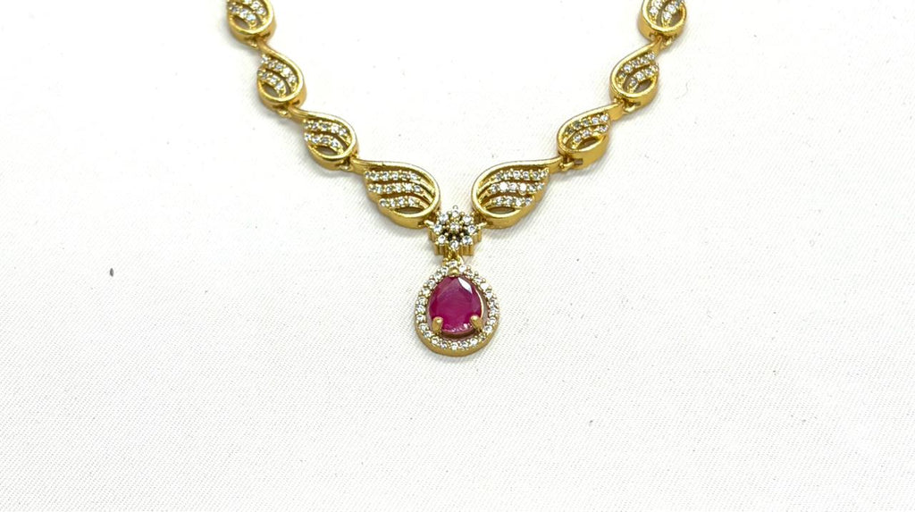 Matte finish Pink cubic zirconia accents Short Necklace