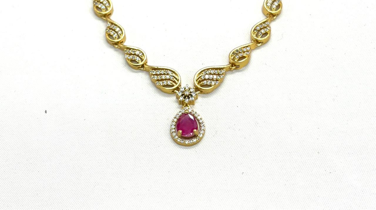 Matte finish Pink cubic zirconia accents Short Necklace