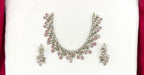 Mehndi finishing Leaf Designed Baby Pink-Stones Short Necklace