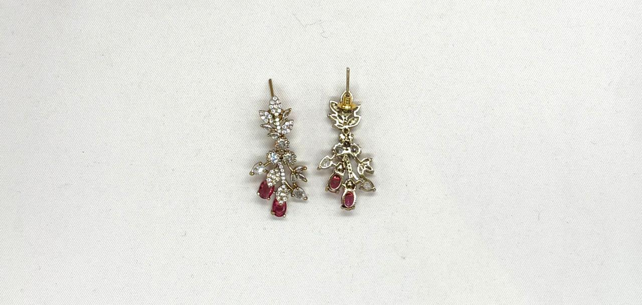 Mehndi finishing Leaf Designed  Red -Stones Short Necklace