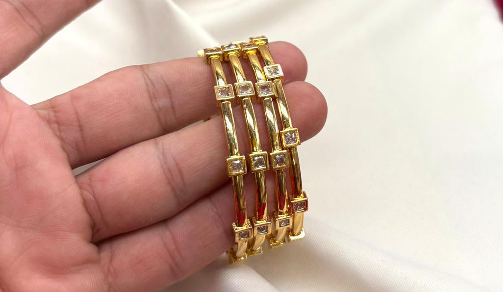 Pure panchaloham white stone 4 bangles