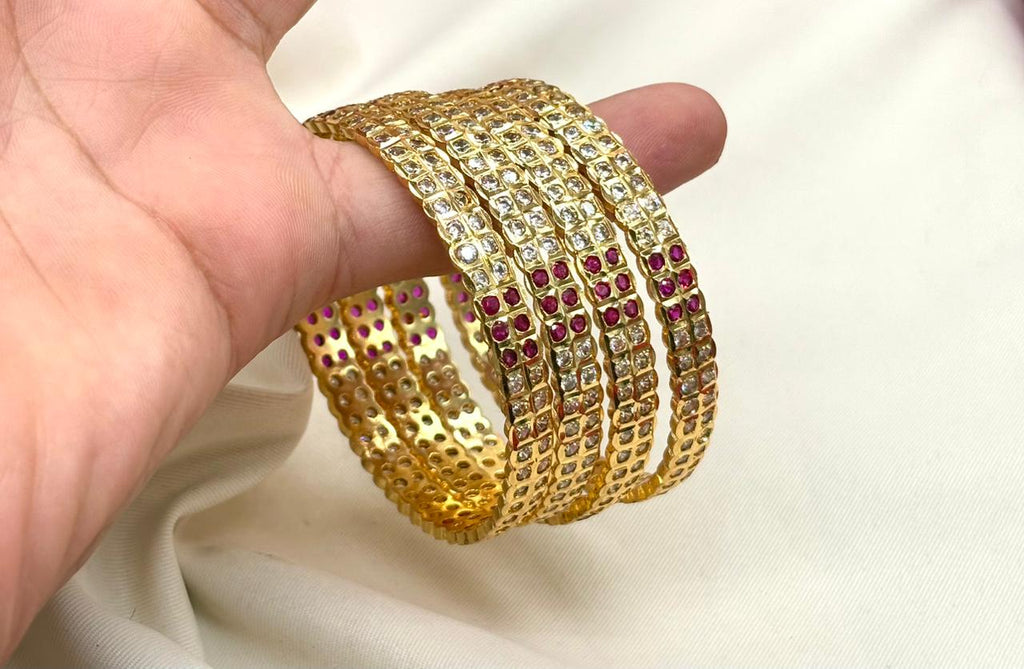 Pure panchaloham white and Red stones 4 bangles