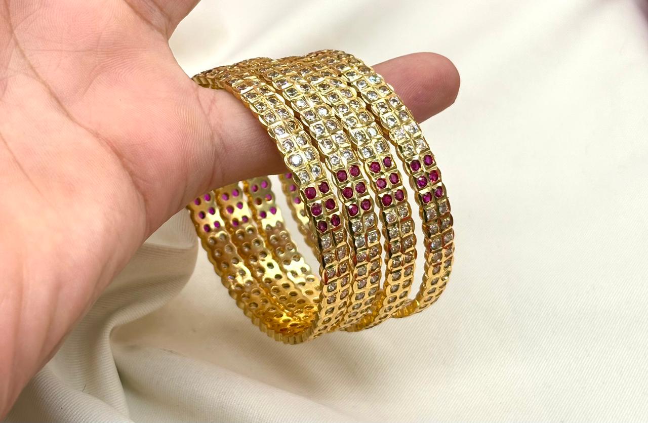 Pure panchaloham white and Red stones 4 bangles