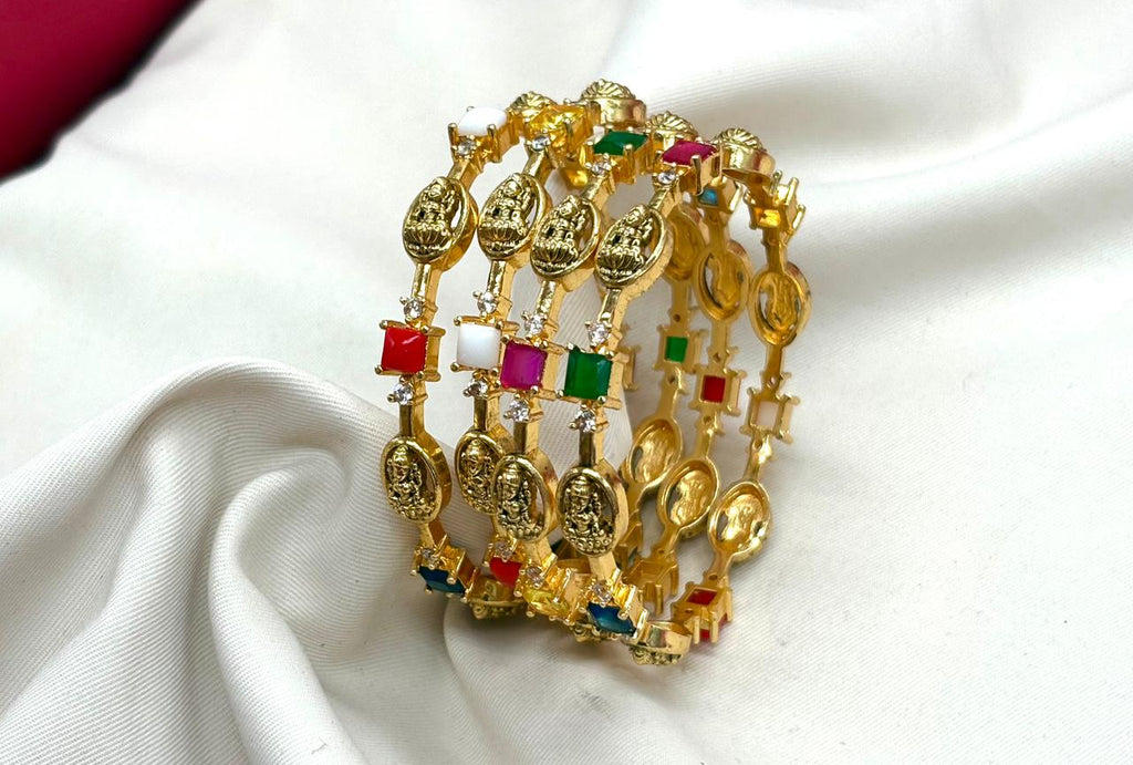 Matte finishing Lakshmi Navaratna block stone bangle colored CZ stones