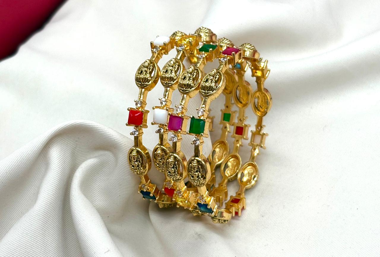 Matte finishing Lakshmi Navaratna block stone bangle colored CZ stones