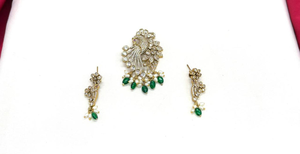 Victorian finishing peacock designed with green monalisa beads Locket