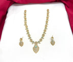 Matte finishing Mint-Green Leaf Designed with stones Long Necklace