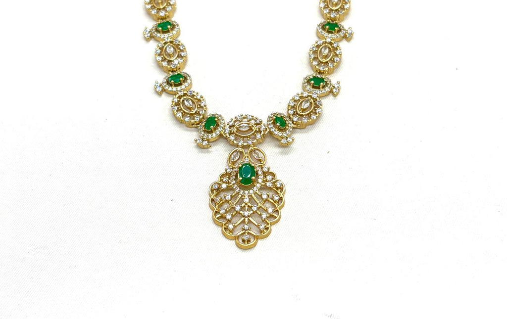 Matte finishing Green Leaf Designed with stones Long Necklace